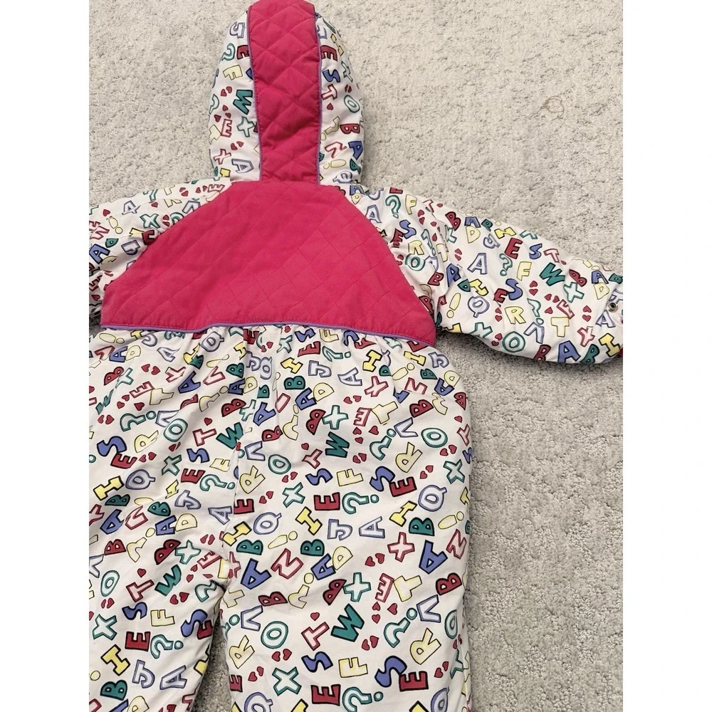 Disney Vintage Mickey & Minnie Hooded Full Zip Snowsuit 18M Alphabet White/Pink